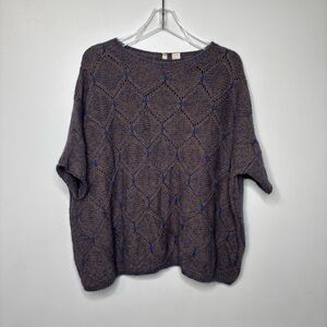 MOTH Open-Knit Short Sleeve Sweater Women’s M/L Brown Blue Textured Cotton Blend